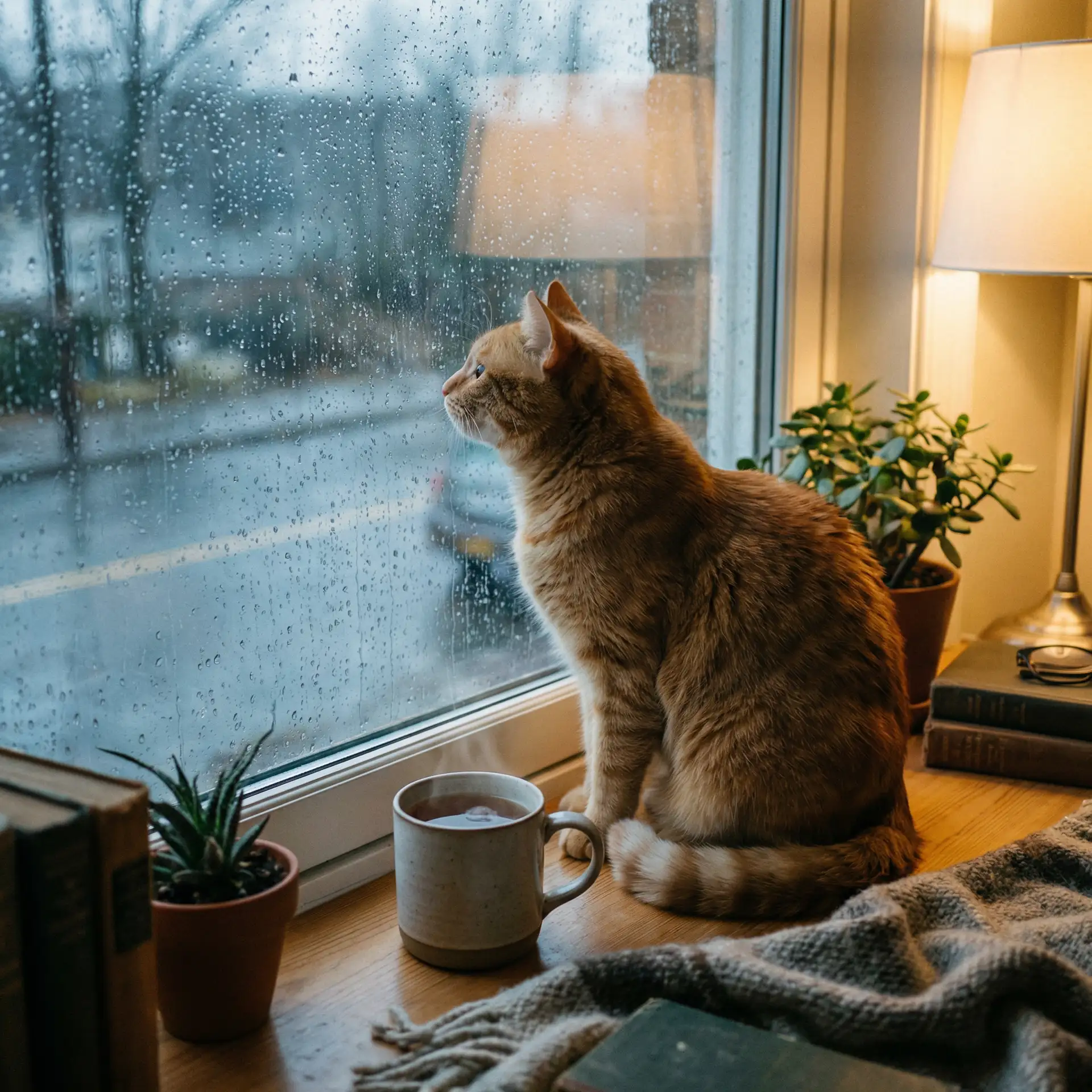 猫咪望着窗外的雨 - 霹雳游侠国语